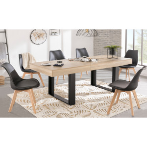 Table à manger extensible Brixton 160-200cm bois et noir + 6 chaises Suedia multicouleurs