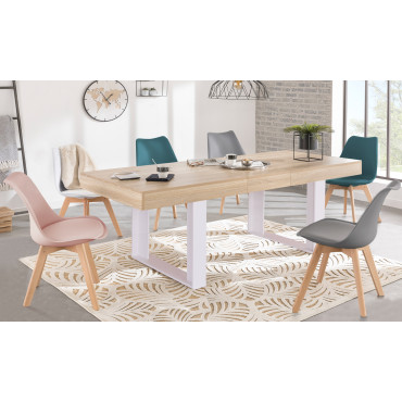 Table à manger extensible Brixton 160-200cm pieds blanc + 6 chaises Suedia multicouleurs