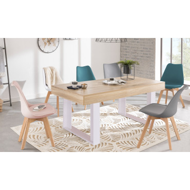 Table à manger extensible Brixton 160-200cm pieds blanc + 6 chaises Suedia multicouleurs