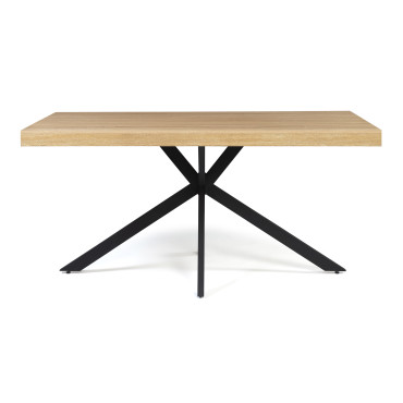 Table repas pieds spider 160cm bois/noir + 6 chaises Suedia noires