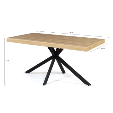 Table repas pieds spider 160cm bois/noir + 6 chaises Suedia noires