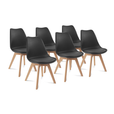 Table repas pieds spider 160cm bois/noir + 6 chaises Suedia multicolores