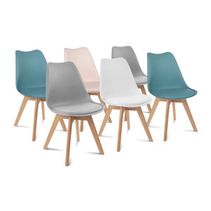 Table à manger extensible Brixton 160-200cm pieds blanc + 6 chaises Suedia multicouleurs
