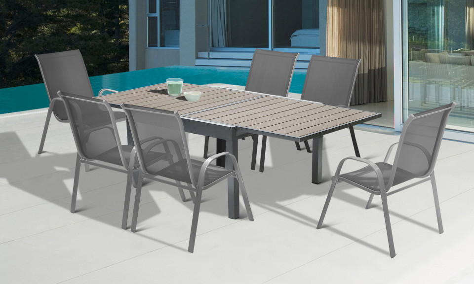 Table extensible Polywood 90/180cm + 6 chaises jardin