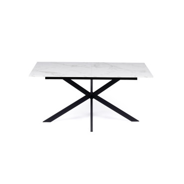 Table repas extensible Glam 160-200cm plateau effet marbre et pieds croisés