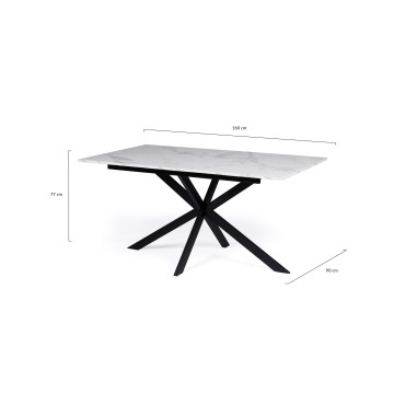 Table repas extensible Glam 160-200cm plateau effet marbre et pieds croisés