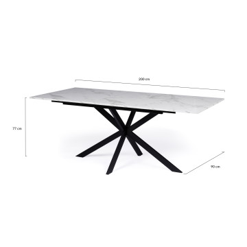 Table repas extensible Glam 160-200cm plateau effet marbre et pieds croisés