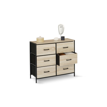 Commode Iris 6 tiroirs en bois et tissu