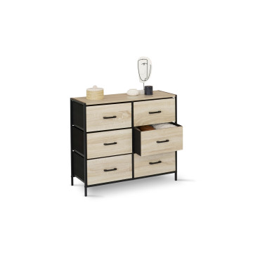 Commode Iris 6 tiroirs en bois et tissu