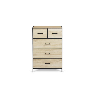 Commode Iris 5 tiroirs en bois et tissu