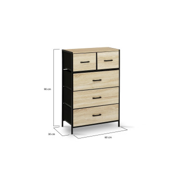 Commode Iris 5 tiroirs en bois et tissu