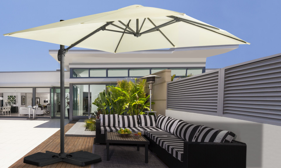 Parasol Sombra 360° carré avec housse de protection