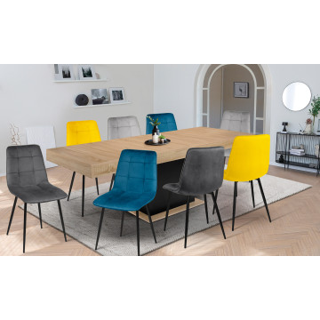 Ensemble repas table extensible Tania bois et noir et 8 chaises Linda velours multicolore