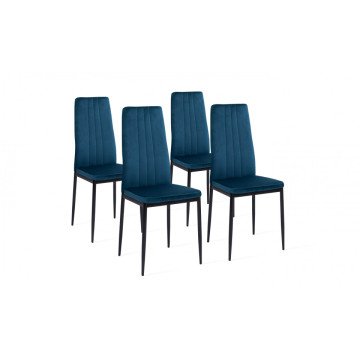 Ensemble repas table extensible Tania bois et noir et 8 chaises Jade velours bleu