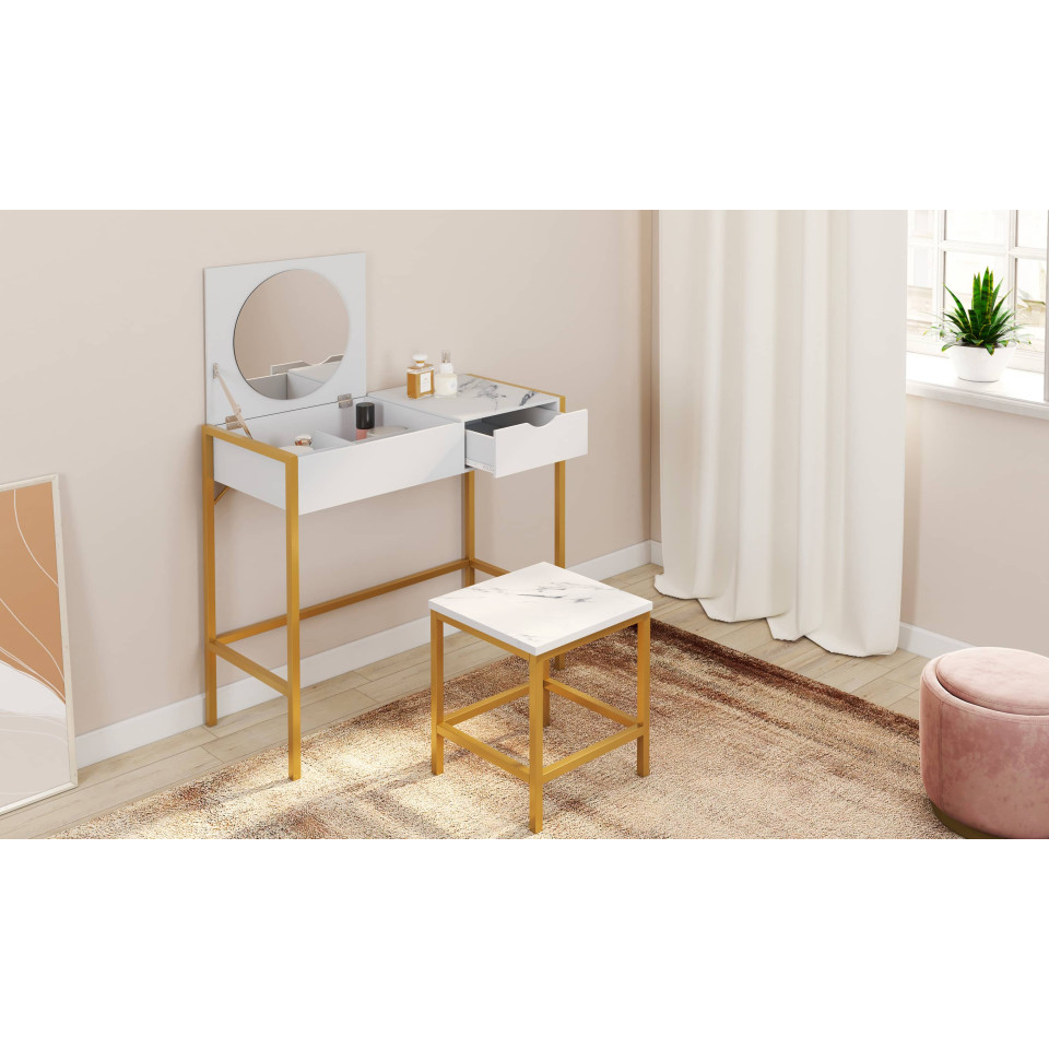 Coiffeuse Glam miroir rabattable avec tabouret