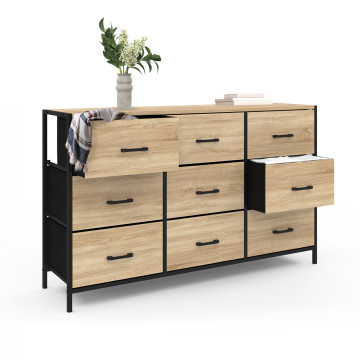 Commode Iris 9 tiroirs en bois et tissu