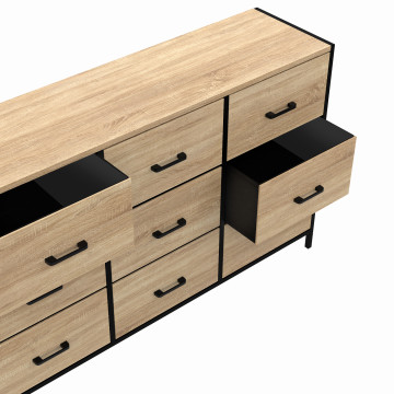 Commode Iris 9 tiroirs en bois et tissu