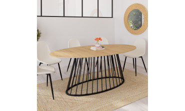 Table repas Adelle plateau ovale bois et pied filaire noir