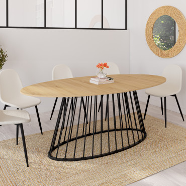 Table repas Adelle plateau ovale bois et pied filaire noir