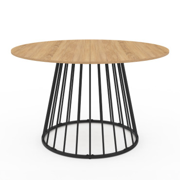 Table repas Adelle plateau rond extensible et pied filaire noir