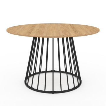 Table repas Adelle plateau rond extensible et pied filaire noir