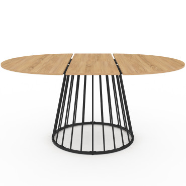 Table repas Adelle plateau rond extensible et pied filaire noir