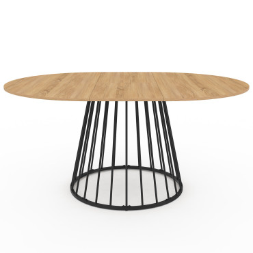 Table repas Adelle plateau rond extensible et pied filaire noir