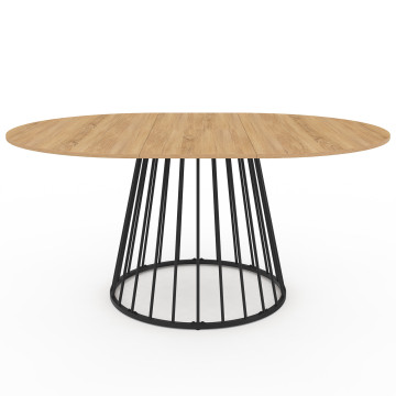 Table repas Adelle plateau rond extensible et pied filaire noir