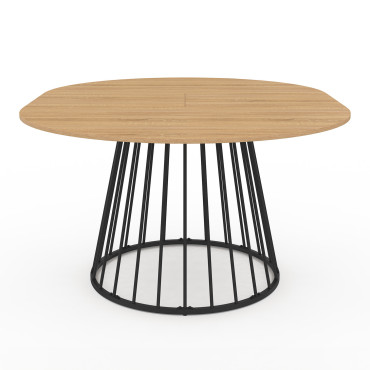 Table repas Adelle plateau rond extensible et pied filaire noir