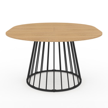 Table repas Adelle plateau rond extensible et pied filaire noir