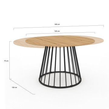 Table repas Adelle plateau rond extensible et pied filaire noir