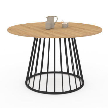 Table repas Adelle plateau rond extensible et pied filaire noir