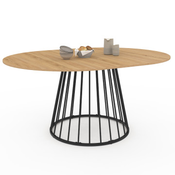 Table repas Adelle plateau rond extensible et pied filaire noir