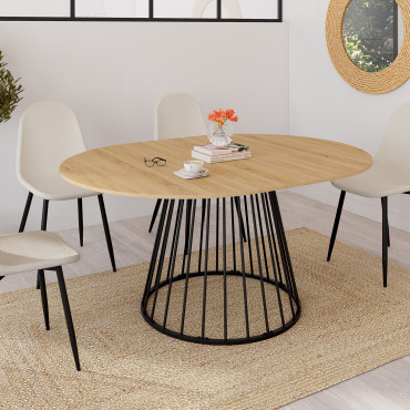 Table repas Adelle plateau rond extensible et pied filaire noir