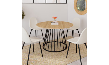 Table repas Adelle plateau rond extensible et pied filaire noir