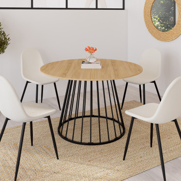 Table repas Adelle plateau rond extensible et pied filaire noir