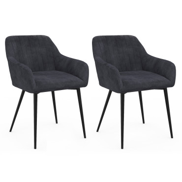 Chaises avec accoudoirs Ariana en velours et pieds métal - lot de 2