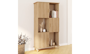 Etagère bibliothèque Albane 6 niches effet lattes 143cm