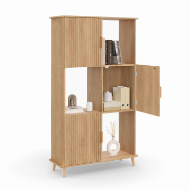 Etagère bibliothèque Albane 6 niches effet lattes 143cm