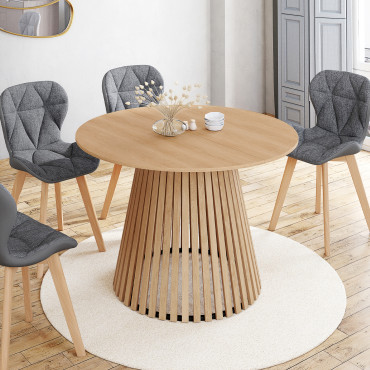 Tables repas Camélia plateau rond extensible 110-150cm et pieds lattes