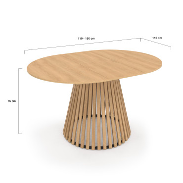 Tables repas Camélia plateau rond extensible 110-150cm et pieds lattes