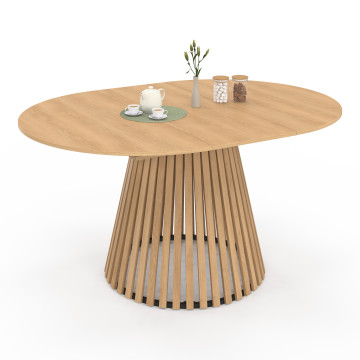 Tables repas Camélia plateau rond extensible 110-150cm et pieds lattes