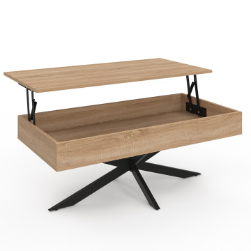 Table basse Spider avec plateau relevable bois et pieds croisés noir L100cm