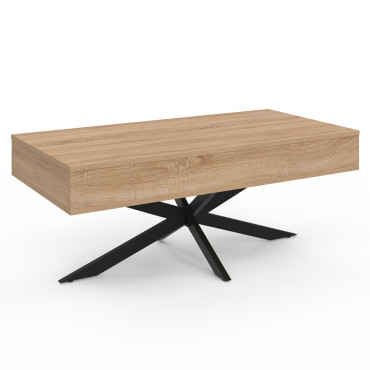 Table basse Spider avec plateau relevable bois et pieds croisés noir L100cm