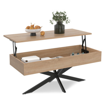 Table basse Spider avec plateau relevable bois et pieds croisés noir L100cm