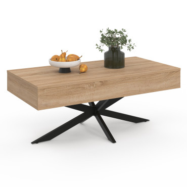 Table basse Spider avec plateau relevable bois et pieds croisés noir L100cm