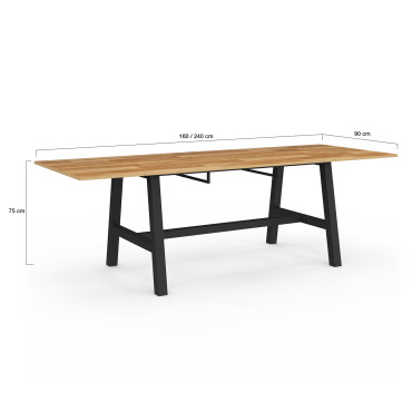 Table repas extensible Mathilde 160-240cm plateau bois et pieds noirs