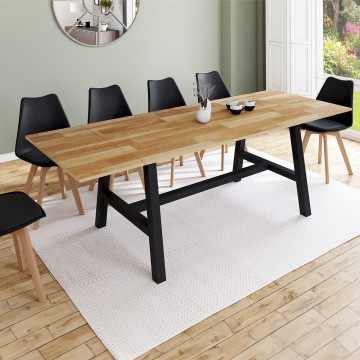 Table repas extensible Mathilde 160-240cm plateau bois et pieds noirs