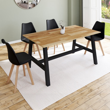 Table repas extensible Mathilde 160-240cm plateau bois et pieds noirs