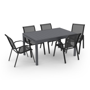 Table de jardin extensible en polywood gris anthracite 135-270cm